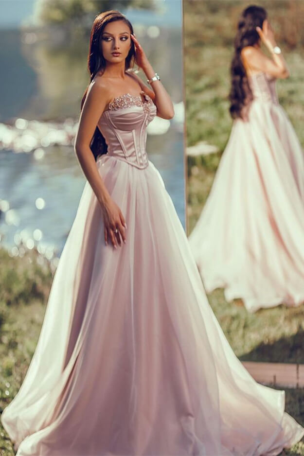 Biztunnel Charming Sweetheart A Line Tulle Sleeveless Long Evening Dress