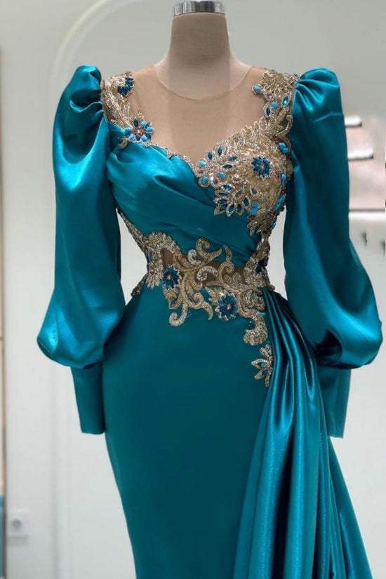 Luxurious Jewel Long Sleeves Satin Mermaid Prom Dresses