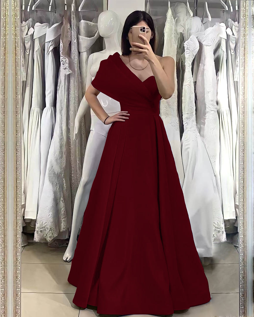 Biztunnel Elegant Royal Blue A line Sweetheart One Shoulder Formal Dress
