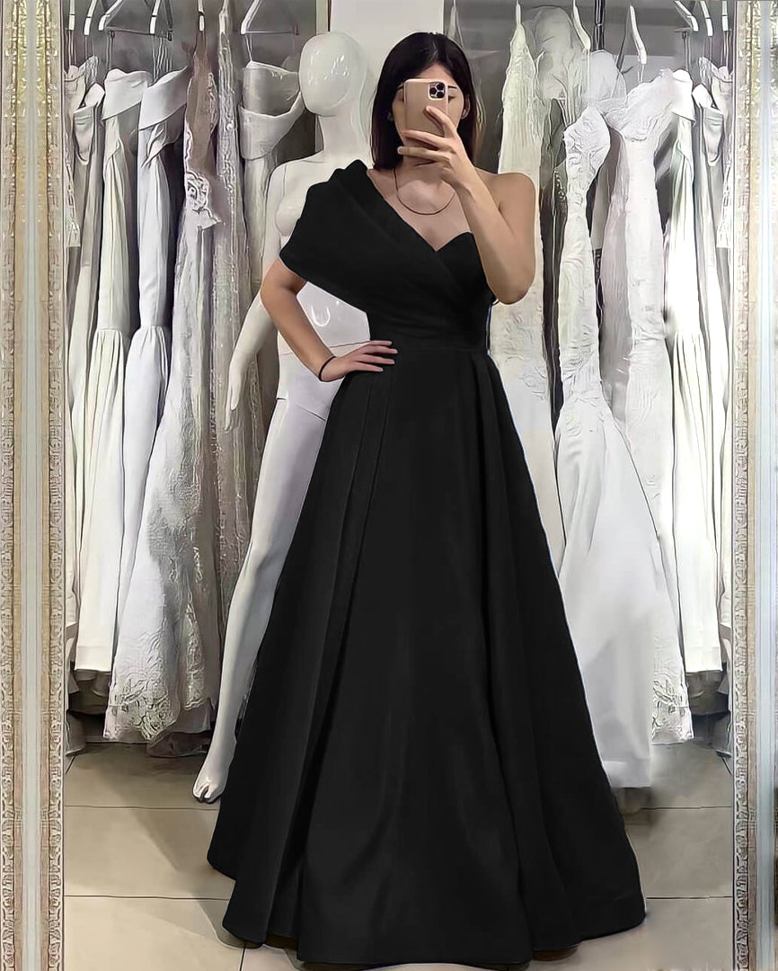 Biztunnel Elegant Royal Blue A line Sweetheart One Shoulder Formal Dress