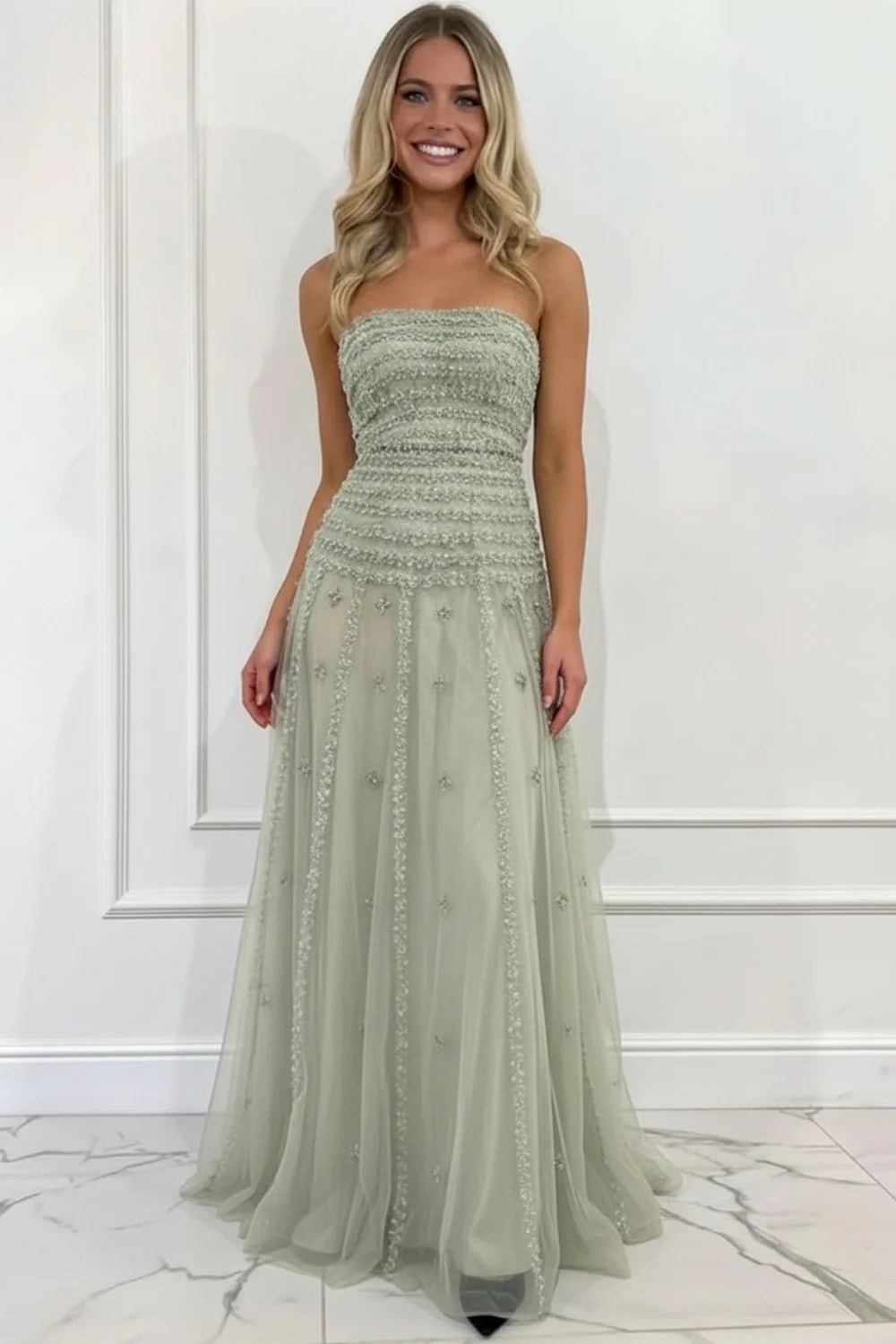 Sage Green A-Line Formal Dress