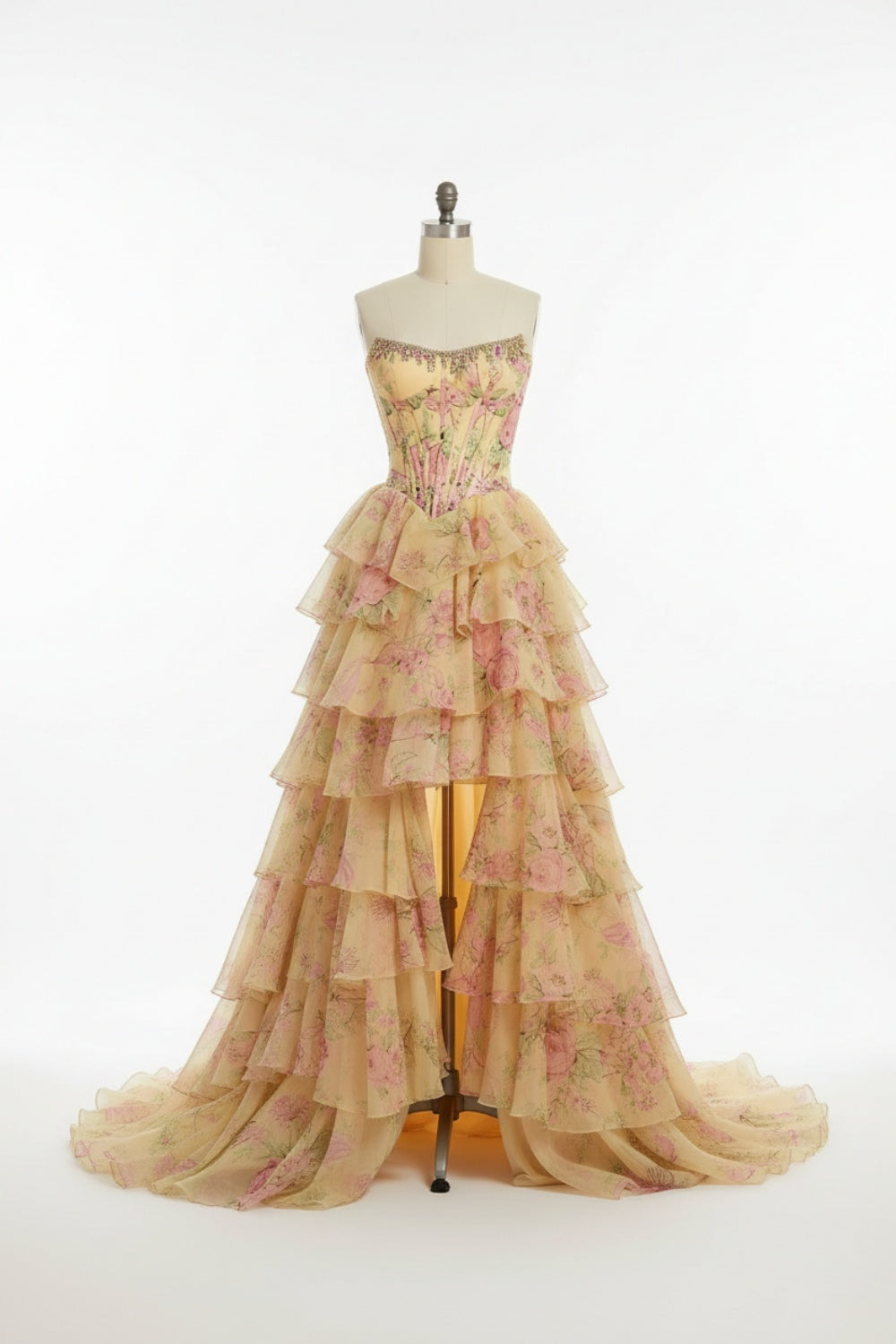strapless a-line ruffle long prom dress with split Strapless A-Line Ruffle Long Prom Dress With Split Green / 18