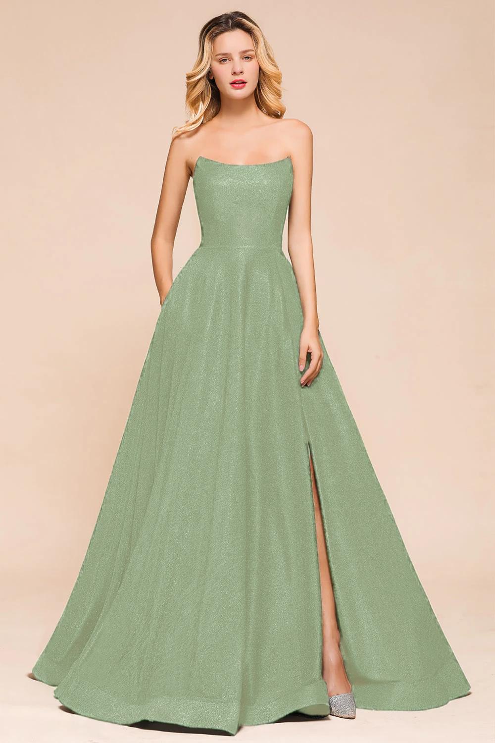 Glitter Strapless Backless Split Long Prom Dress Glitter Strapless Backless Split Long Prom Dress