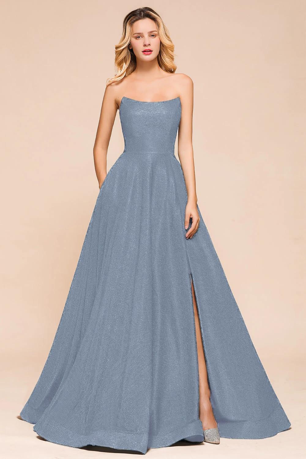 Glitter Strapless Backless Split Long Prom Dress Glitter Strapless Backless Split Long Prom Dress