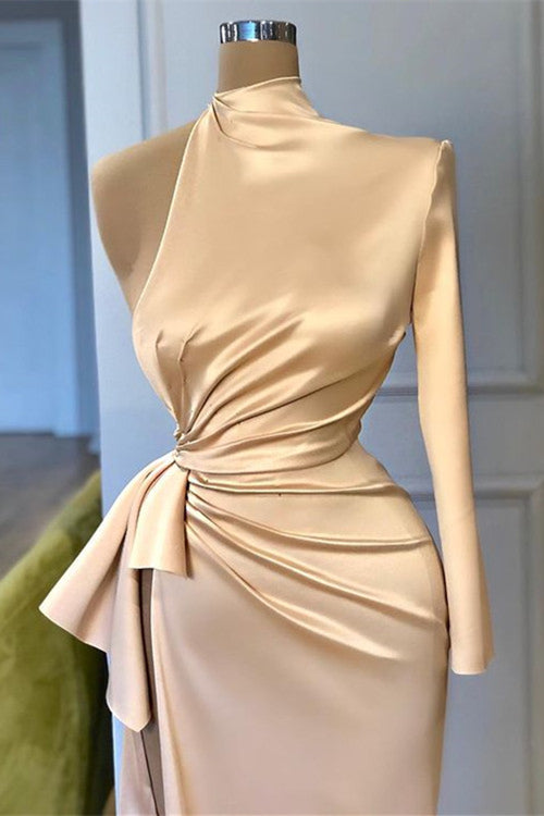 Biztunnel High Neck One Shoulder High-split Sheath Prom Dress with Bow