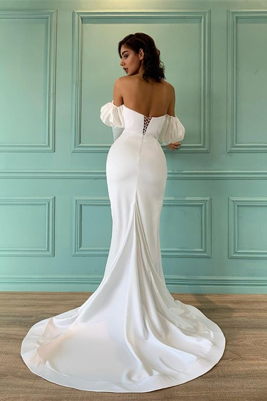 Biztunnel Ivory Sweetheart Bubble Sleeves Mermaid Prom Dress with Split
