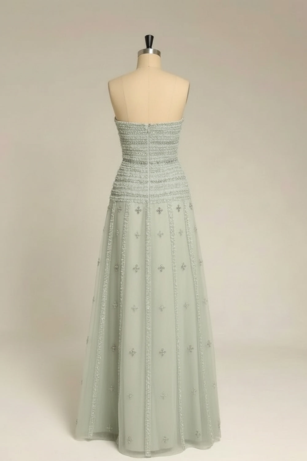 Biztunnel Sage Green Strapless A Line Sleeveless Prom Dress with Appliques