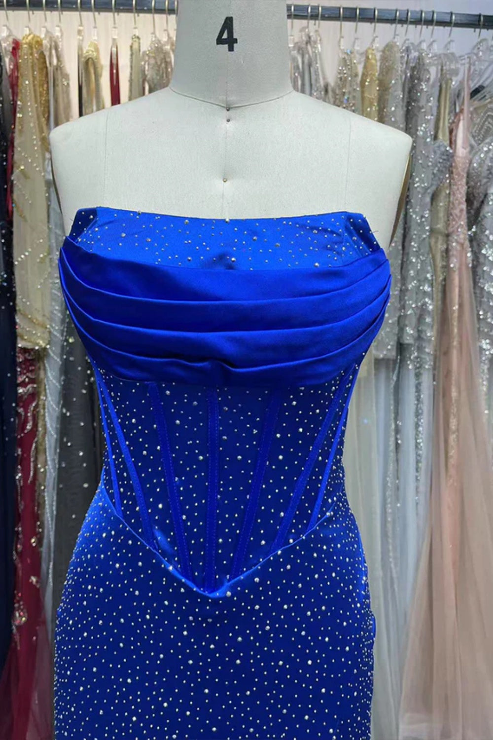 Biztunnel Sequined Strapless Mermaid Sleeveless Prom Dress with Split