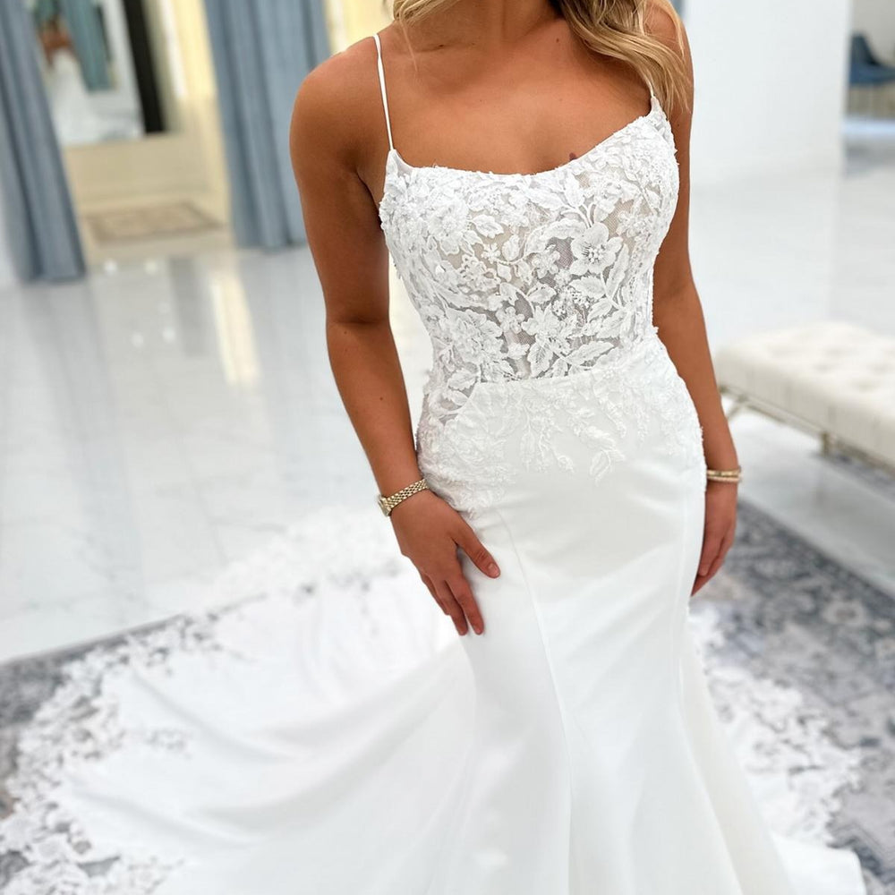 Long Mermaid Strapless Spaghetti Straps Lace Backless Wedding Dresses Long Mermaid Strapless Spaghetti Straps Lace Backless Wedding Dresses