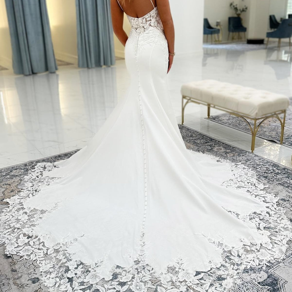 wedding dresses with mermaid style Long Mermaid Strapless Spaghetti Straps Lace Backless Wedding Dresses – BIZTUNNEL