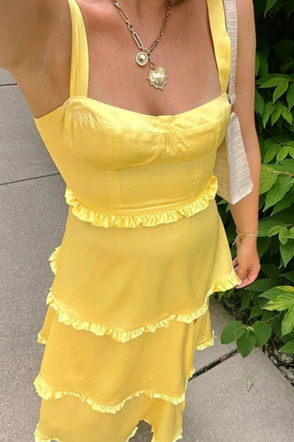 Biztunnel Square-neck Chiffon A Line Ruffled Formal Dress with Split