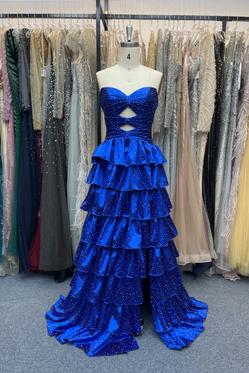 Biztunnel Strapless Sweetheart Sleeveless A-line Long Prom Dress with Ruffles