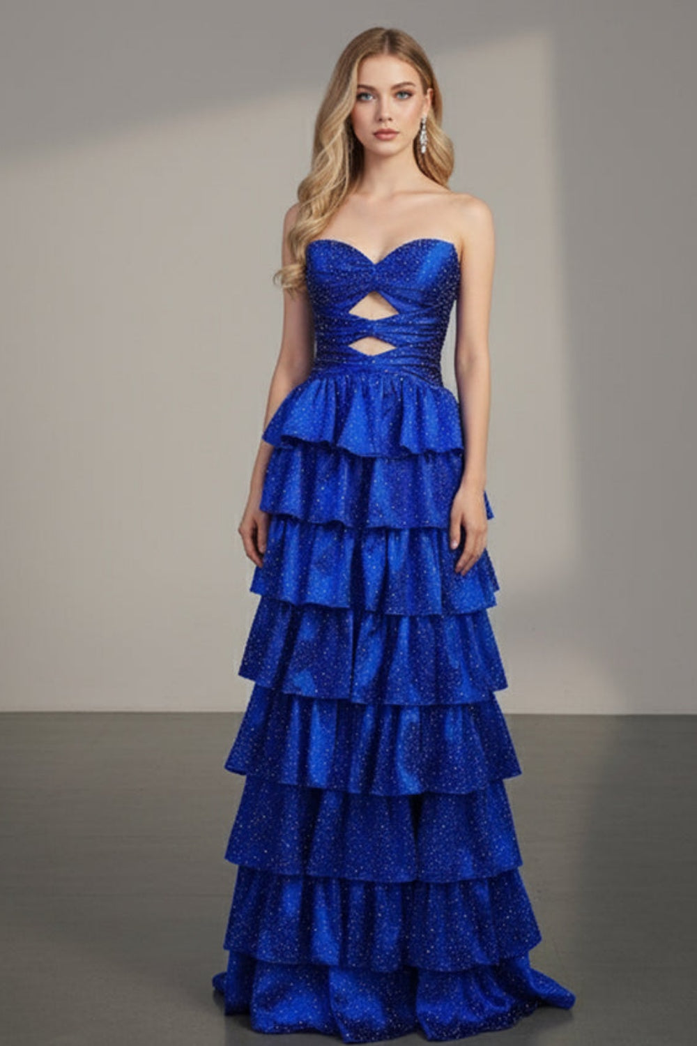 Biztunnel Strapless Sweetheart Sleeveless A-line Long Prom Dress with Ruffles