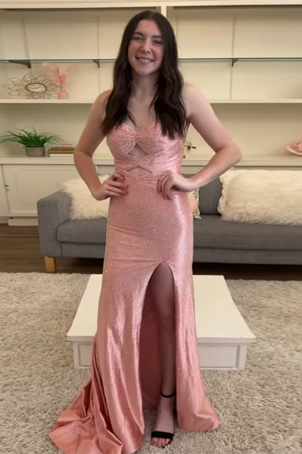 Biztunnel Sweetheart Sequined High-split Mermaid Prom Dress with Keyhole