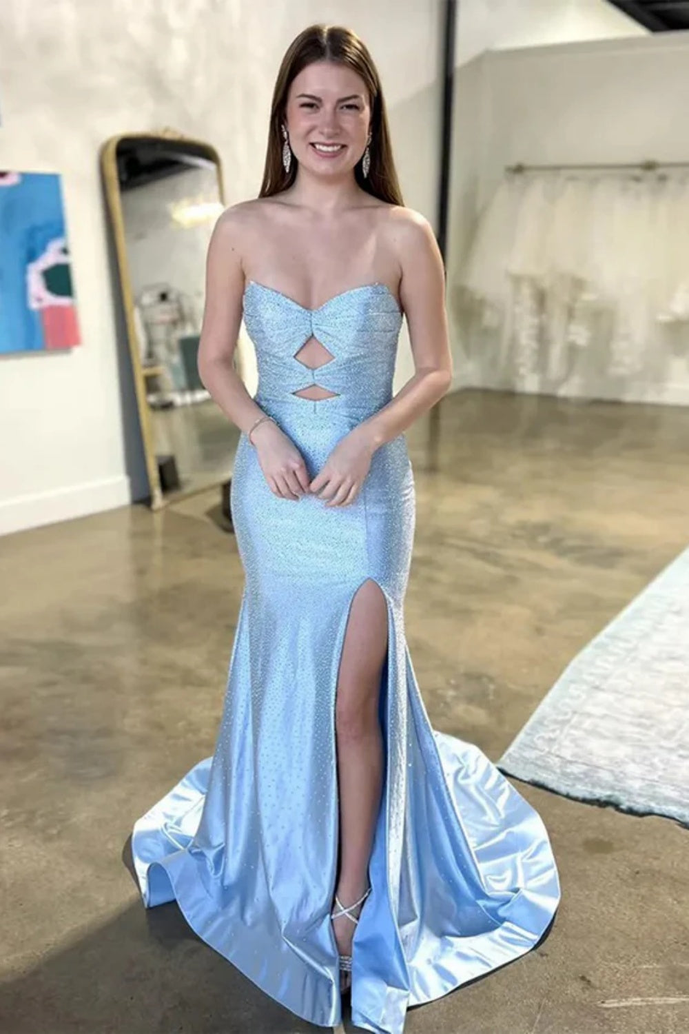 Biztunnel Sweetheart Sequined High-split Mermaid Prom Dress with Keyhole