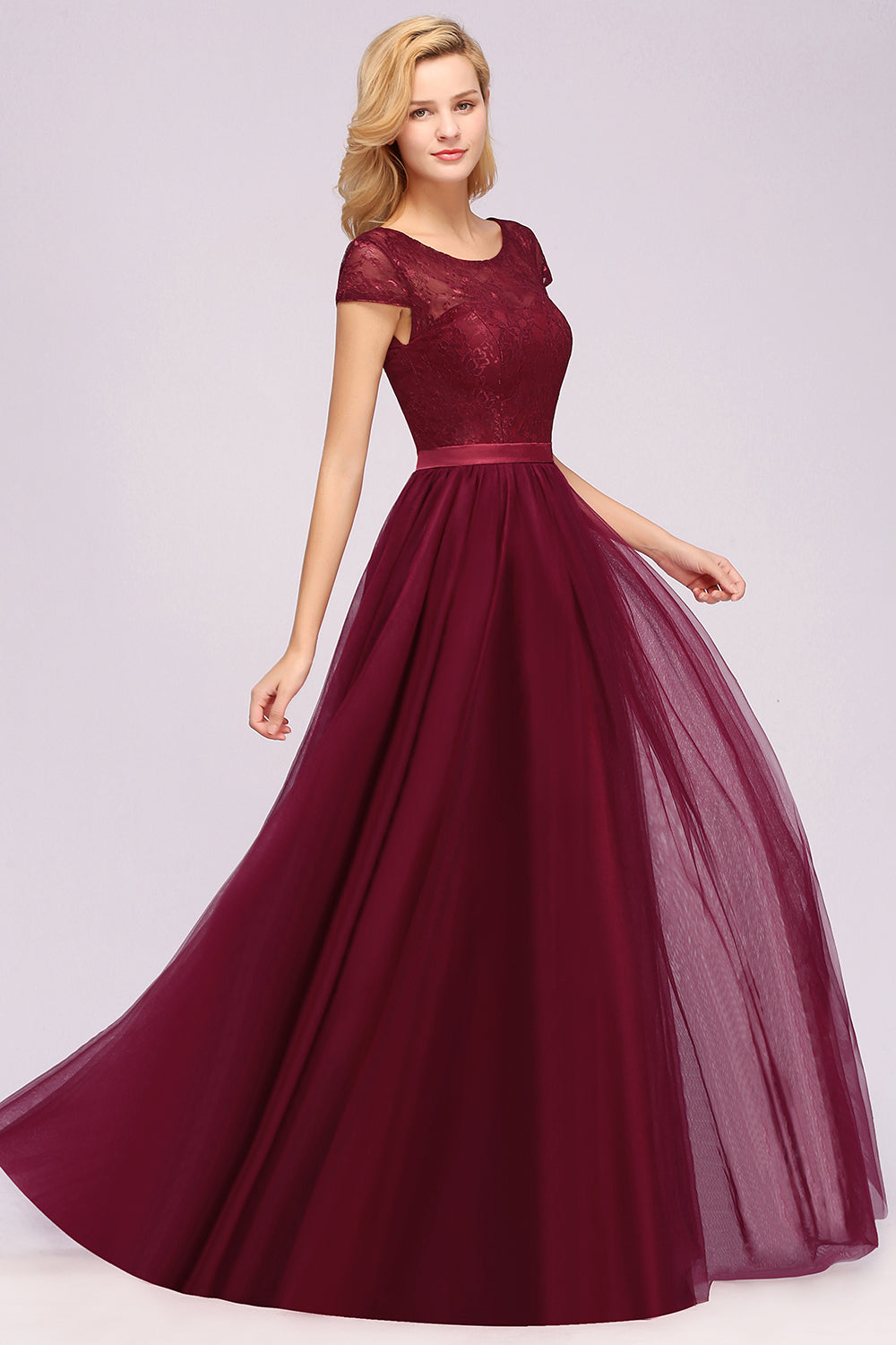 A-Line Chiffon Jewel Sleeveless Long Bridesmaid Dresses with Ruffles-BIZTUNNEL