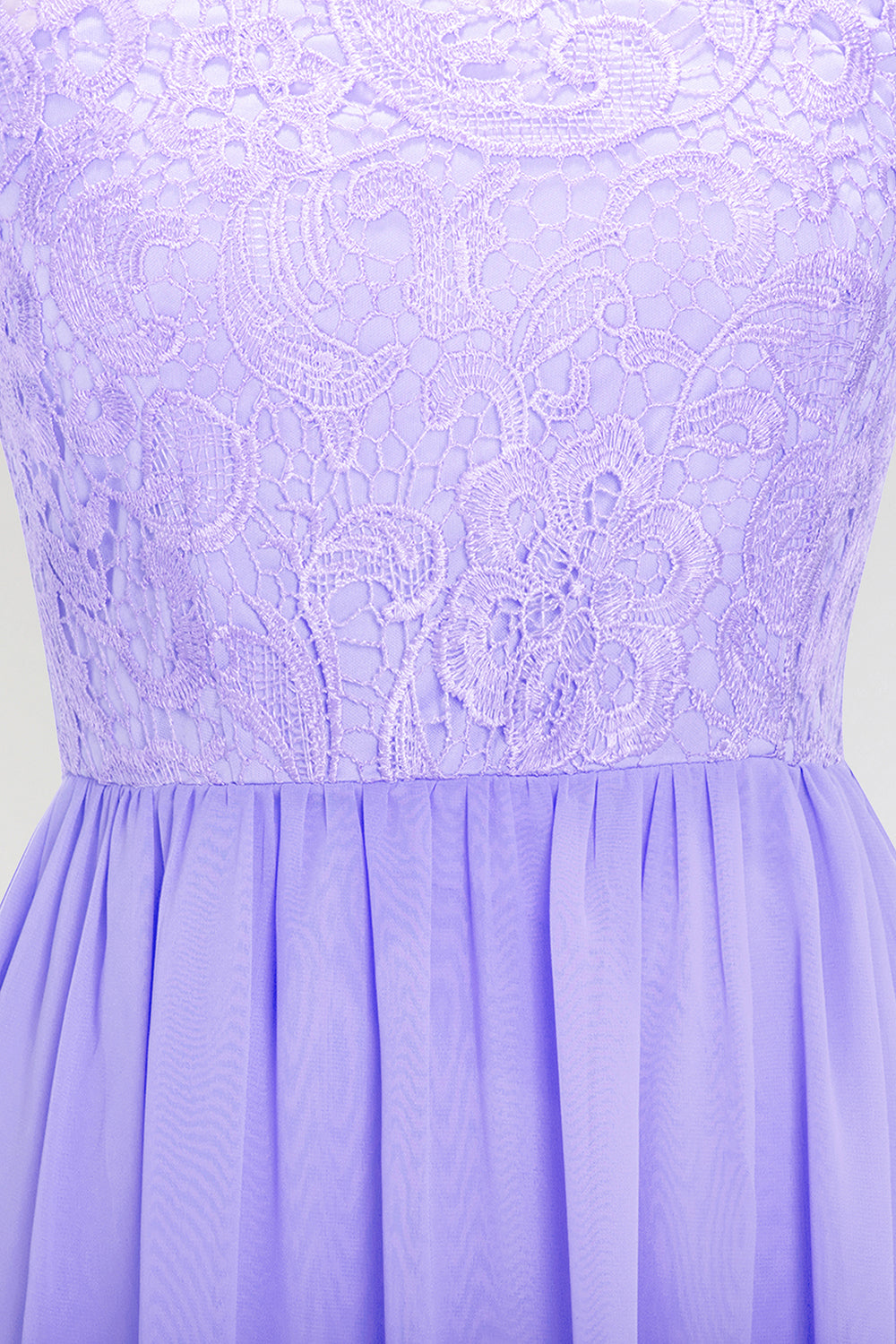 A-line Chiffon Lace Jewel Sleeveless Long Bridesmaid Dress with Ruffles-BIZTUNNEL