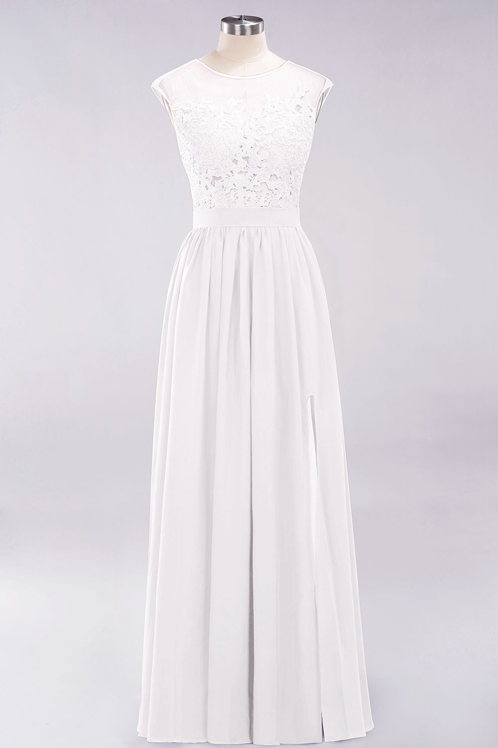 A-line Chiffon Lace Jewel Sleeveless Long Bridesmaid Dresses with Slit A-line Chiffon Lace Jewel Sleeveless Long Bridesmaid Dresses with Slit