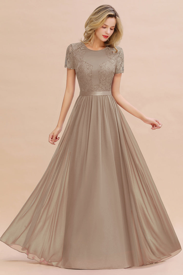 Chiffon A-Line/Princess Scoop Long Sleeves Ankle-Length Bridesmaid Dresses With Split Side main image 1