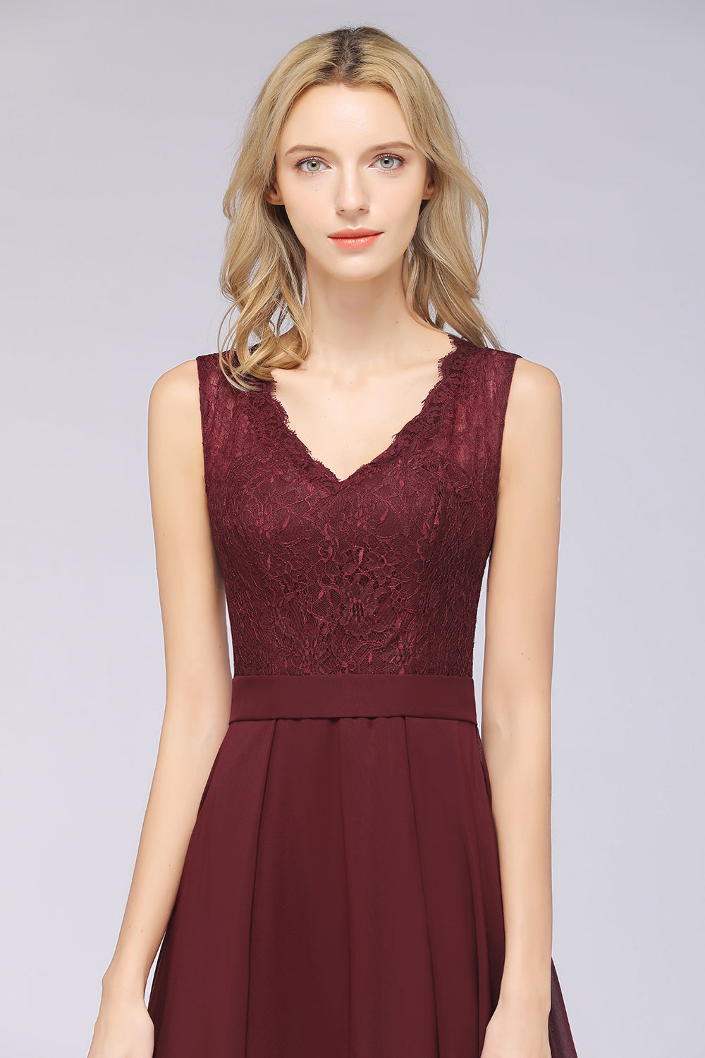 A-Line Chiffon Lace V-Neck Burgundy Long Bridesmaid Dress A-Line Chiffon Lace V-Neck Burgundy Long Bridesmaid Dress