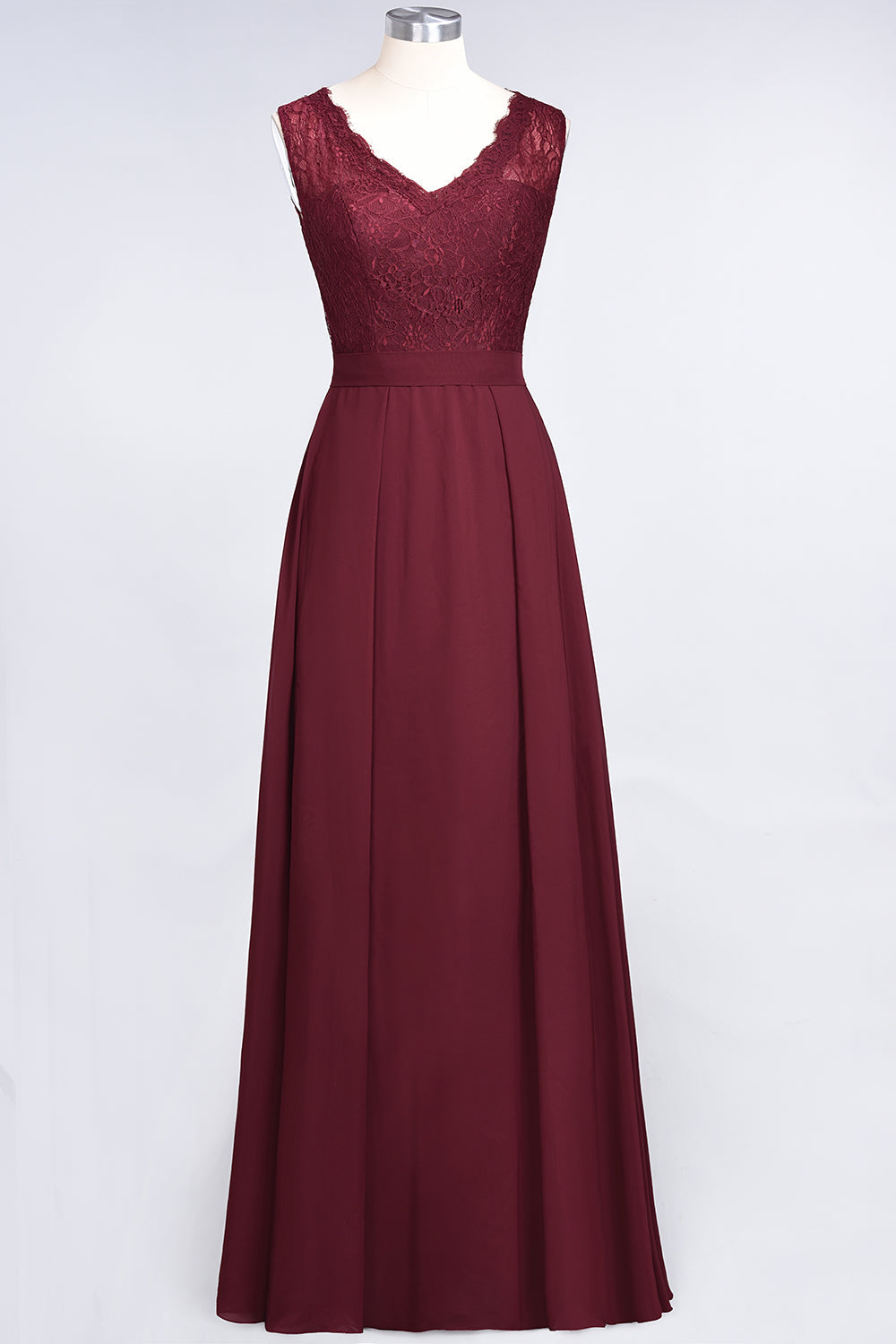 A-Line Chiffon Lace V-Neck Burgundy Long Bridesmaid Dress BIZTUNNEL A-Line Chiffon Lace V-Neck Burgundy Long Bridesmaid Dress BIZTUNNEL
