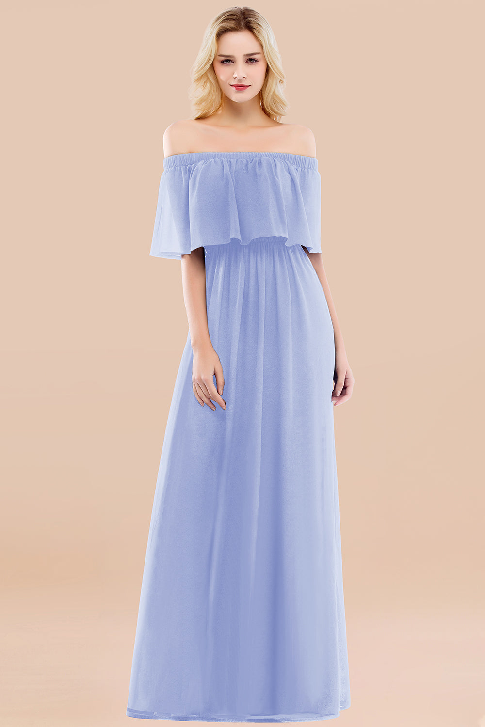 A-line Chiffon Off the Shoulder Ruffles Long Bridesmaid Dress with Sleeves A-line Chiffon Off the Shoulder Ruffles Long Bridesmaid Dress with Sleeves