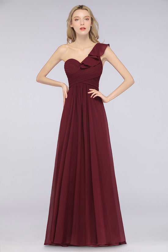 Load image into Gallery viewer, A-Line Chiffon One-Shoulder Sweetheart Long Bridesmaid Dress with Slit-BIZTUNNEL
