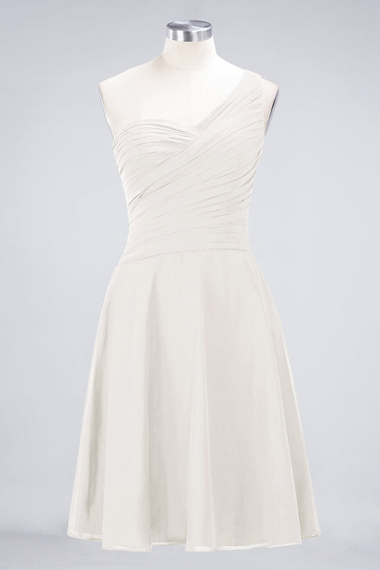 A-Line Chiffon One Shoulder Sweetheart Sleeveless Short Bridesmaid Dress-BIZTUNNEL