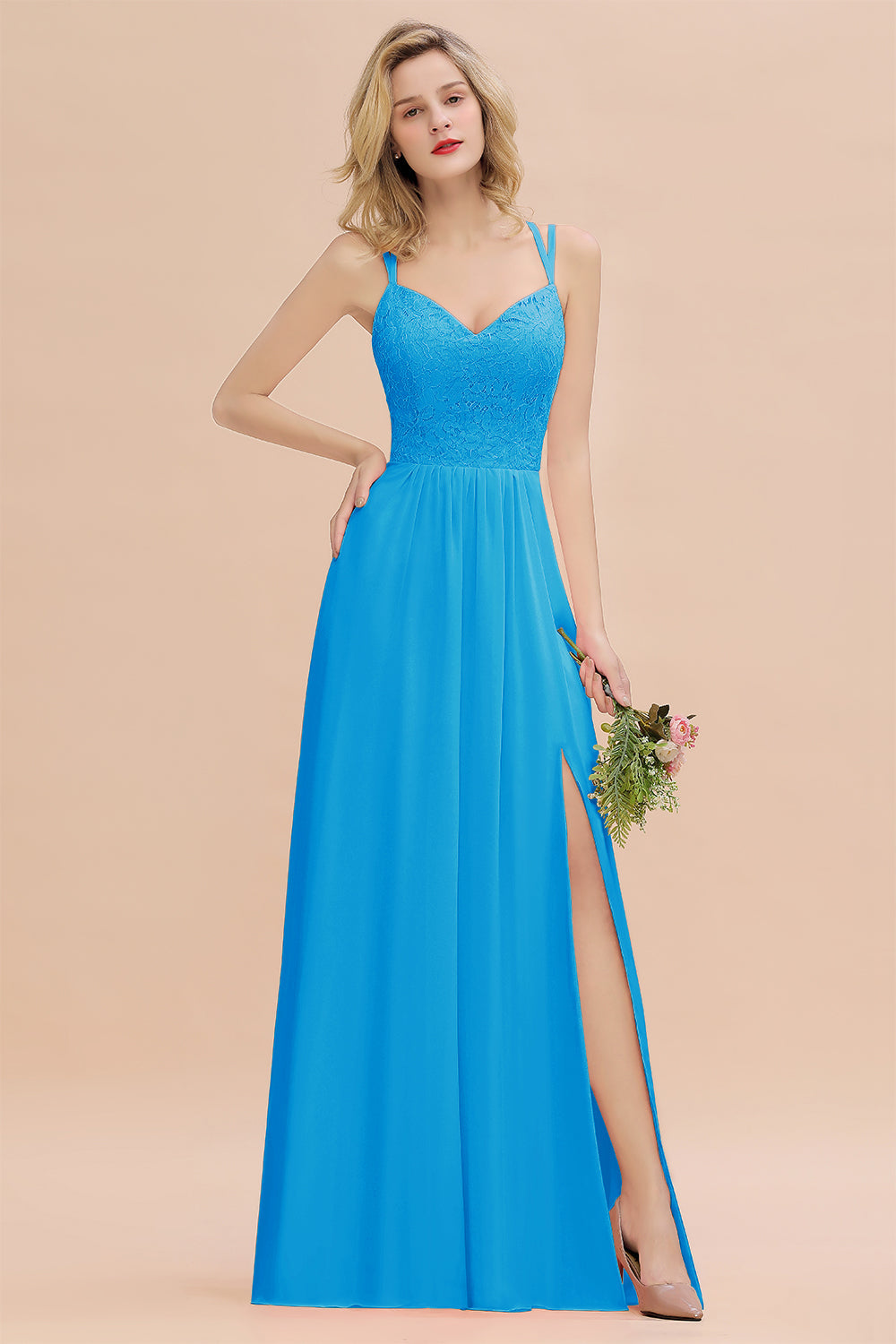 A-Line Chiffon Spaghetti Straps Sweetheart Long Bridesmaid Dress with Slit A-Line Chiffon Spaghetti Straps Sweetheart Long Bridesmaid Dress with Slit
