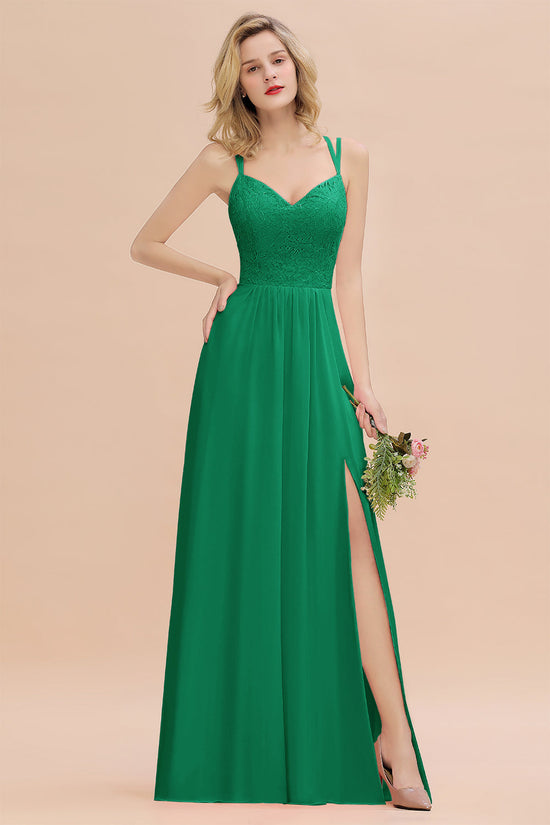 Load image into Gallery viewer, A-Line Chiffon Spaghetti Straps Sweetheart Long Bridesmaid Dress with Slit-BIZTUNNEL
