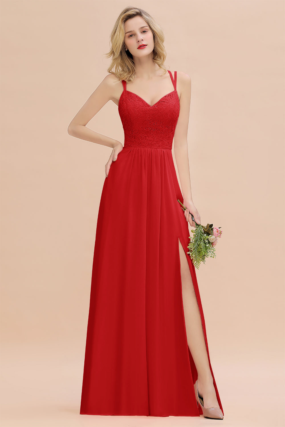 Chiffon Spaghetti Straps Sweetheart Sleeveless Bridesmaid Dresses