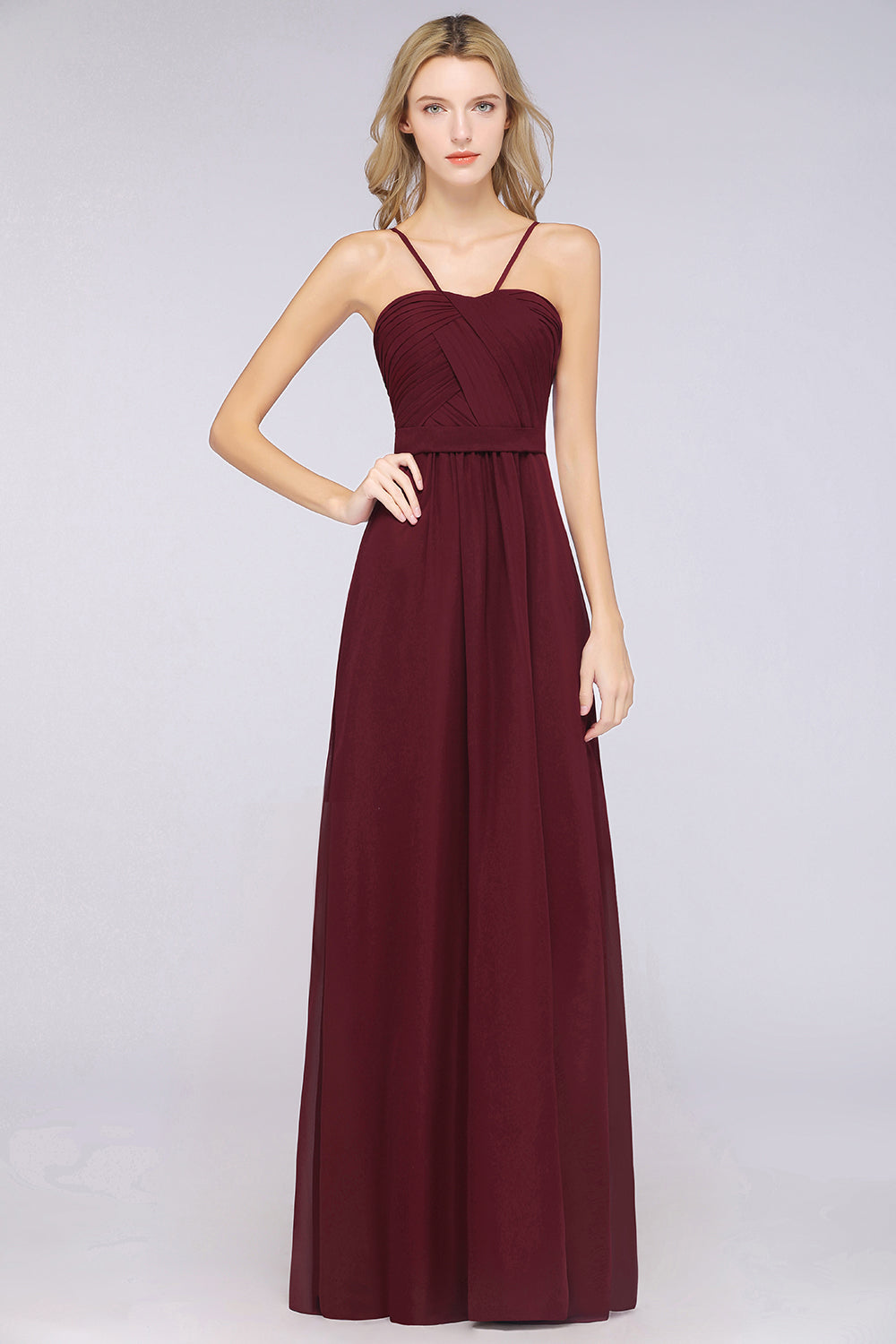 A-Line Chiffon Sweetheart Backless Long Bridesmaid Dress with Ruffles-BIZTUNNEL