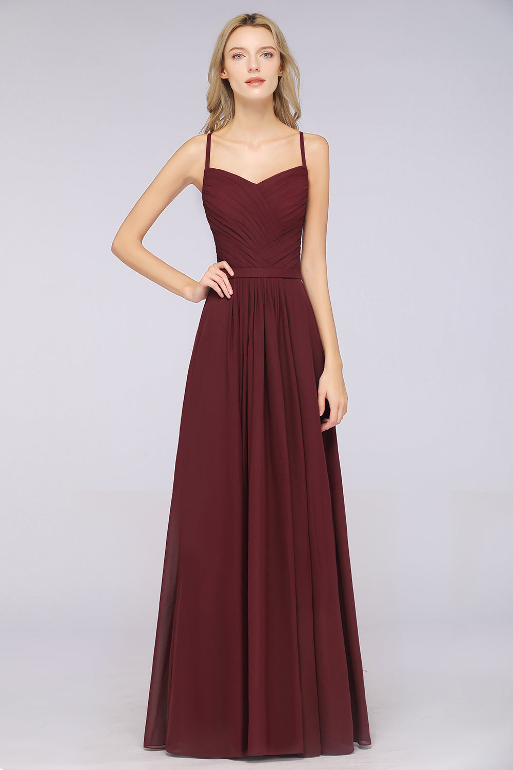A-Line Chiffon Sweetheart Long Backless Bridesmaid Dress with Ruffles A-Line Chiffon Sweetheart Long Backless Bridesmaid Dress with Ruffles