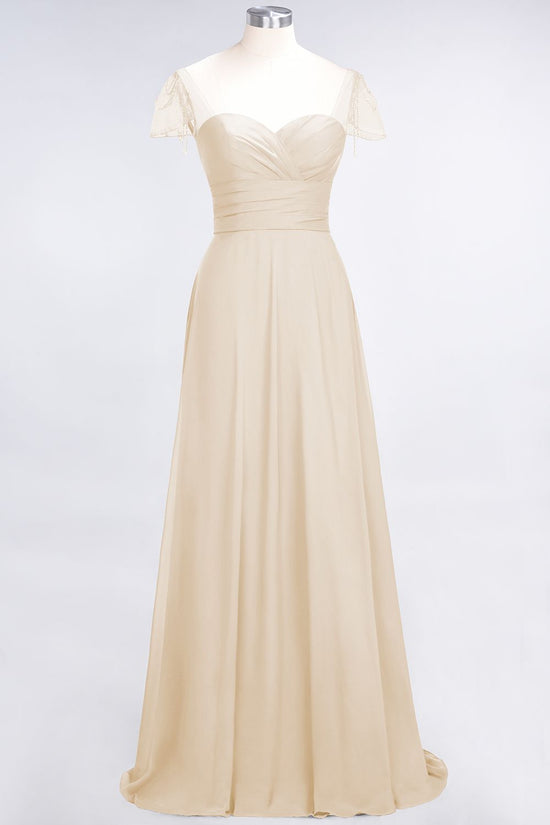 Carregar imagem no visualizador da galeria, A-Line Chiffon Sweetheart Ruffle Long Bridesmaid Dress with Beadings-BIZTUNNEL
