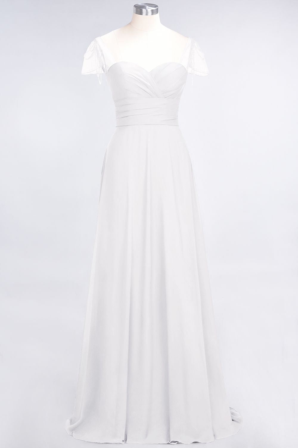 A-Line Chiffon Sweetheart Ruffle Long Bridesmaid Dress with Beadings-BIZTUNNEL