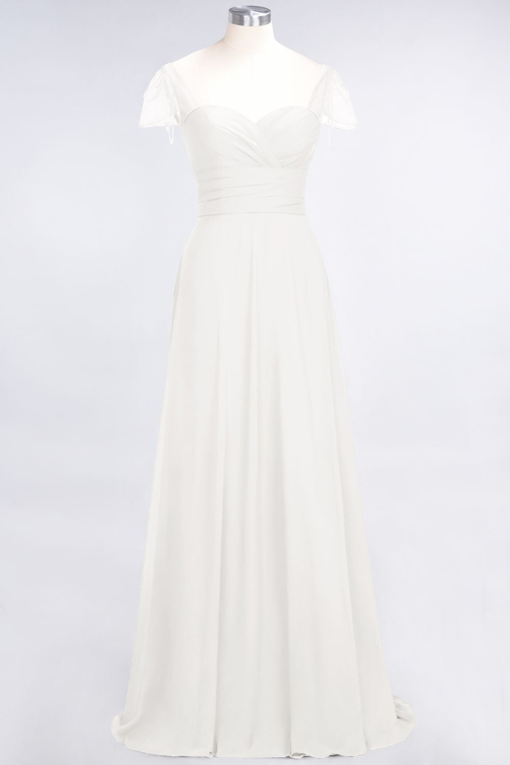 Load image into Gallery viewer, A-Line Chiffon Sweetheart Ruffle Long Bridesmaid Dress with Beadings-BIZTUNNEL
