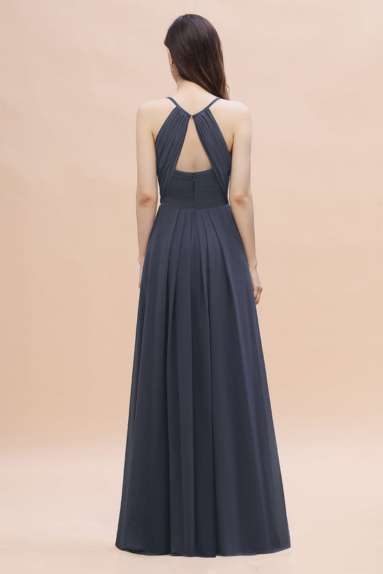 A-Line Chiffon V-Neck Bridesmaid Dress Classy Long Evening Dress With Pockets-BIZTUNNEL