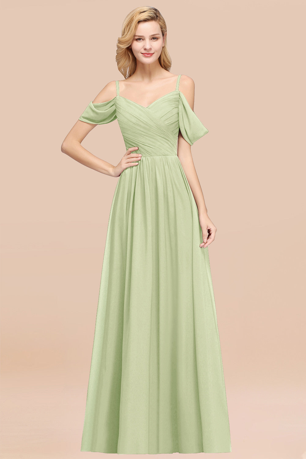 A-Line Chiffon V-Neck Spaghetti Straps Ruffles Long Bridesmaid Dresses BIZTUNNEL A-Line Chiffon V-Neck Spaghetti Straps Ruffles Long Bridesmaid Dresses BIZTUNNEL