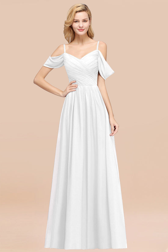 Laden Sie das Bild in den Galerie-Viewer, A-Line Chiffon V-Neck Spaghetti Straps Ruffles Long Bridesmaid Dresses with Sleeves-BIZTUNNEL
