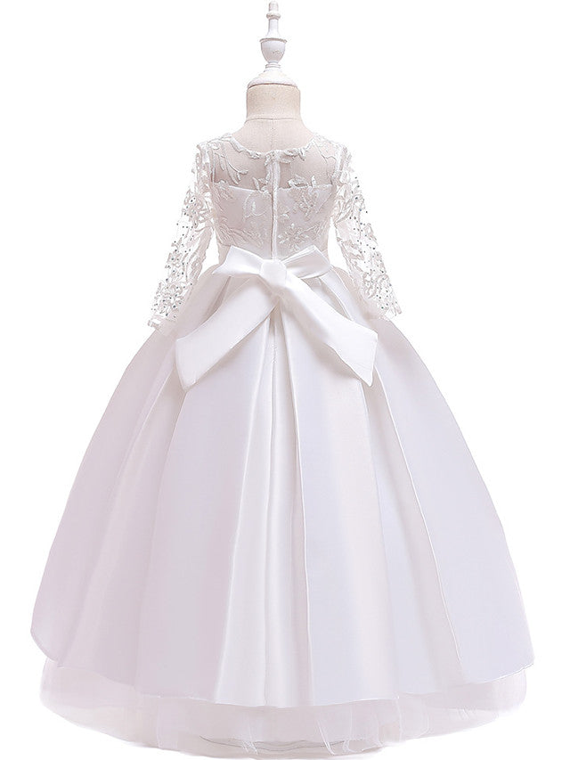 Charger l&amp;#39;image dans la galerie, A-Line Jewel Neck Wedding Formal Evening Pageant Flower Girl Dresses With Sleeves-BIZTUNNEL
