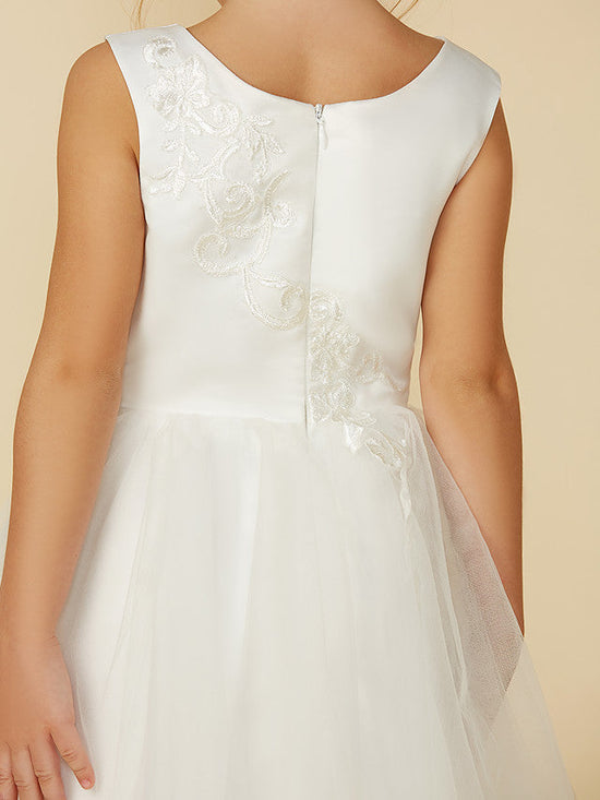 A-Line Lace Tulle Sleeveless Jewel Neck Wedding First Communion Flower Girl Dresses-BIZTUNNEL