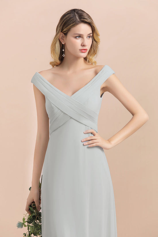 A-line Off-the-Shoulder Chiffon Bridesmaid Dress Long Evening Dress-BIZTUNNEL