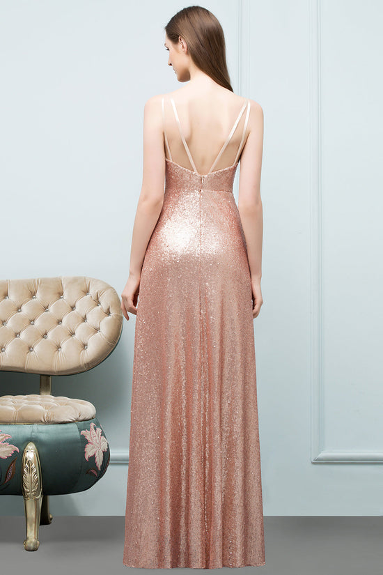 A-line Sequined Scoop Sleeveless Long Bridesmaid Dresses-BIZTUNNEL