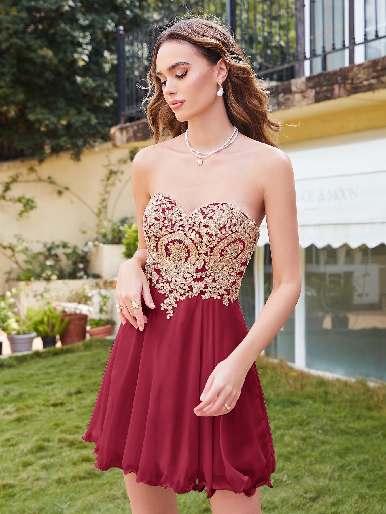 A-Line Strapless Short Chiffon Prom Dresses with Beadings BIZTUNNEL A-Line Strapless Short Chiffon Prom Dresses with Beadings BIZTUNNEL