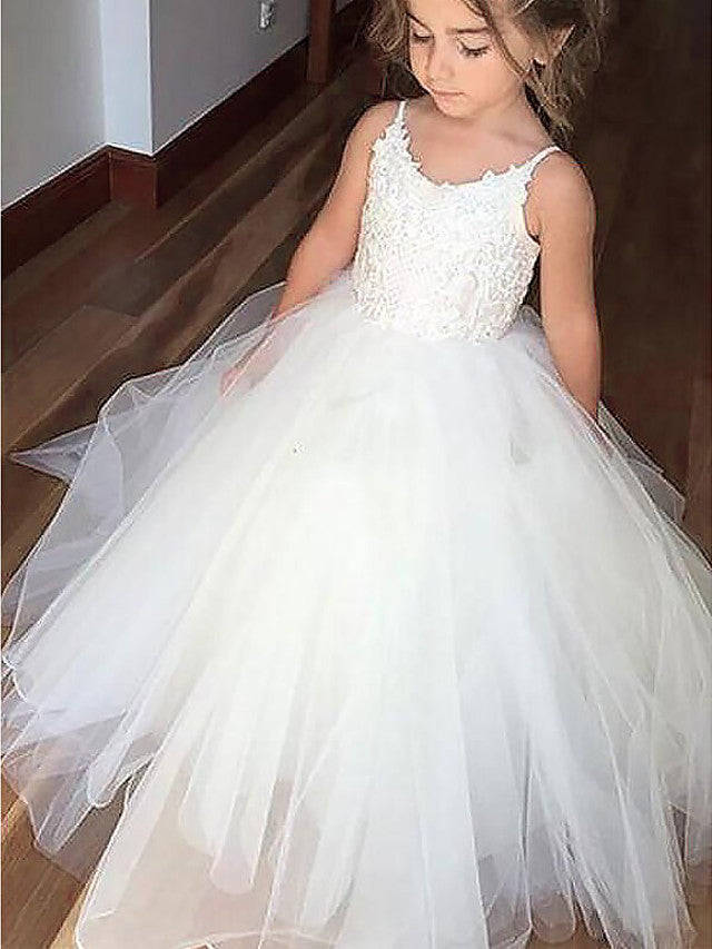 A-Line Tulle Jewel Neck Wedding First Communion Pageant Flower Girl Dresses-BIZTUNNEL