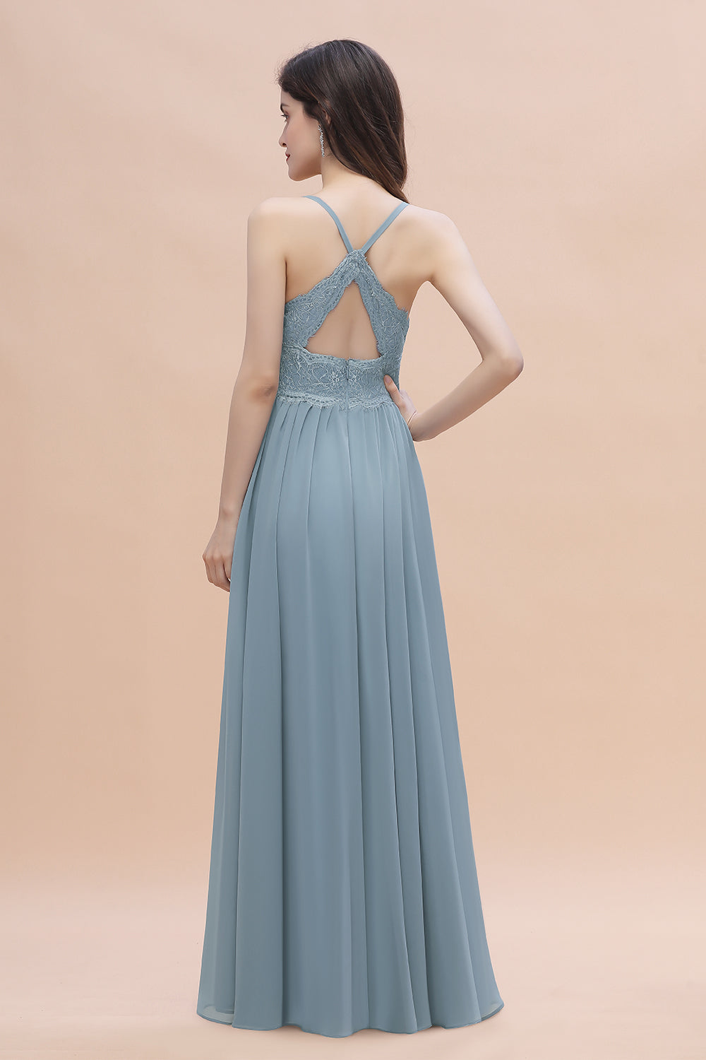 A-Line V-Neck Chiffon Bridesmaid Dress Simple Long Evening Dress-BIZTUNNEL