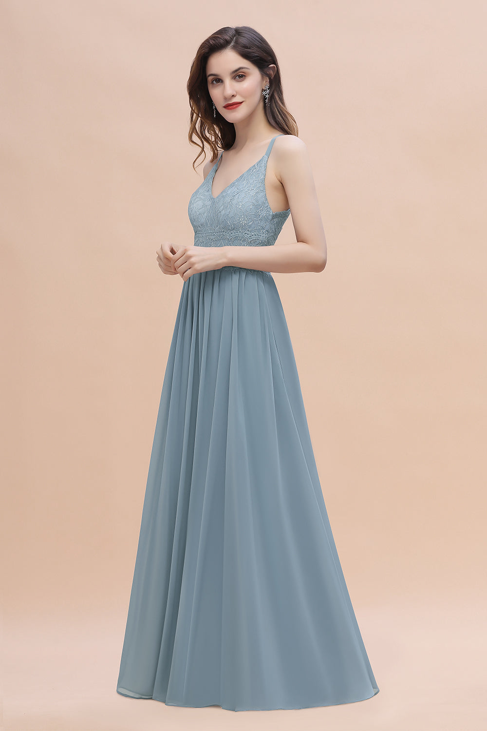 Carregar imagem no visualizador da galeria, A-Line V-Neck Chiffon Bridesmaid Dress Simple Long Evening Dress-BIZTUNNEL
