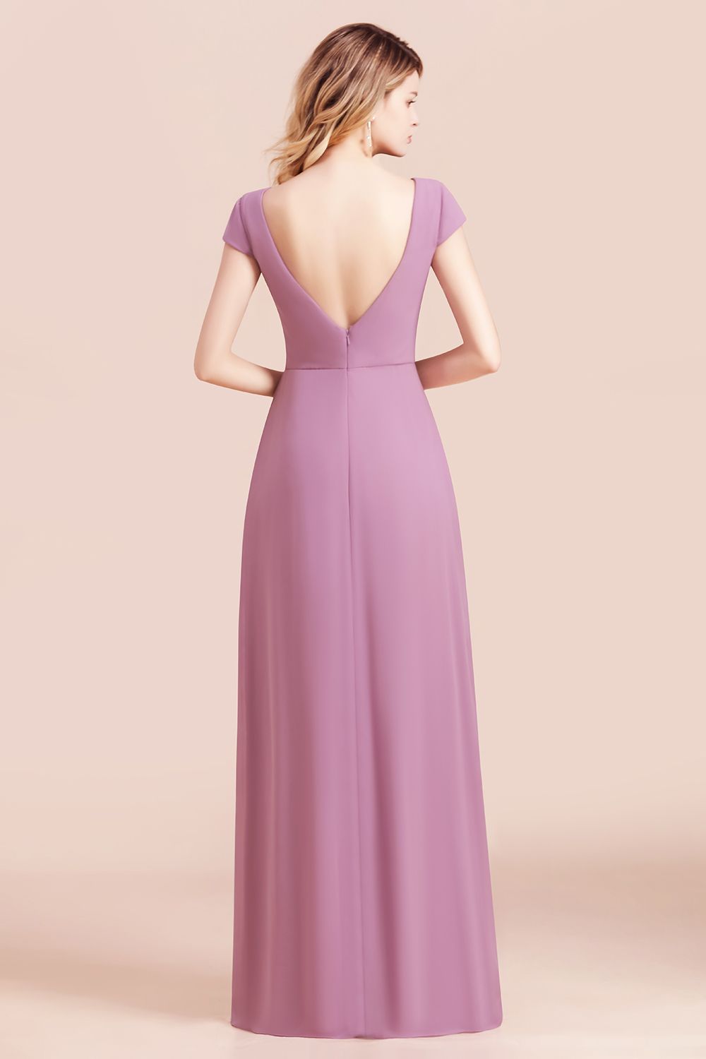 Carregar imagem no visualizador da galeria, A-Line V-neck Chiffon Front Slit Long Bridesmaid Dress Wth Pockets-BIZTUNNEL
