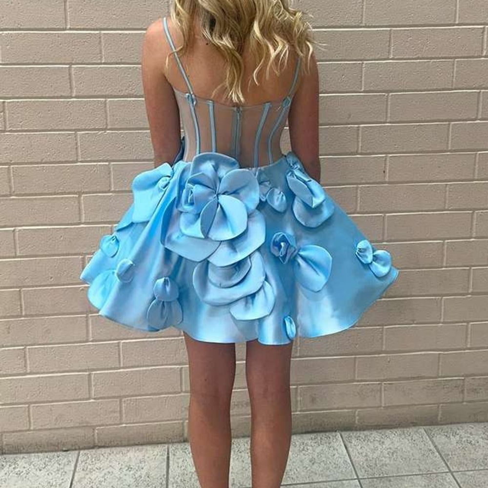 
                  
                     A Line Yellow Corset Short Homecoming Dress With 3D Flowers
                  
                