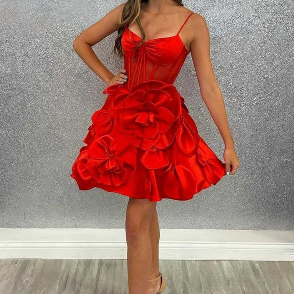 
                  
                     A Line Yellow Corset Short Homecoming Dress With 3D Flowers
                  
                